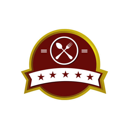 Popular Spoon and Fork symbol premium 5 star restaurant Vector logo emblem illustrationのイラスト素材
