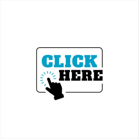 click here button vector. symbol of hand pointer clicking click here logo icon. web banner page site content element graphic designのイラスト素材