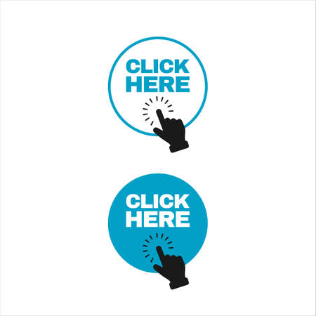 click here button vector. symbol of hand pointer clicking click here logo icon. web banner page site content element graphic designのイラスト素材