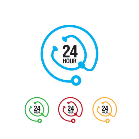 24 hours doctor service logo iconvector.  sign of 24/7 day and night healthcare medical services button symbol.のイラスト素材