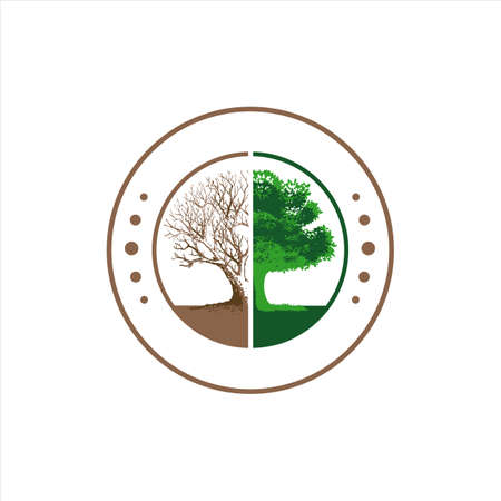 forest conservation logo design vector silhoutte of broken tree to bloom illustrationsのイラスト素材