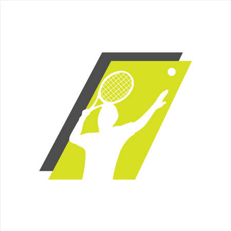 tennis logo design vector icon men player serve to star the match symbolのイラスト素材