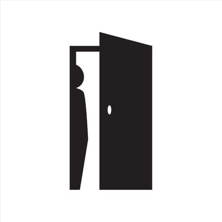 hide person logo design silhoutte of people hidding in the back of door icon vector illustrationのイラスト素材