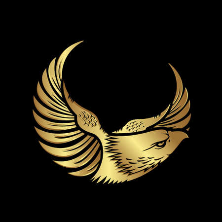 gold head of hawk falcon eagle vector Logo design icon illustration templateのイラスト素材