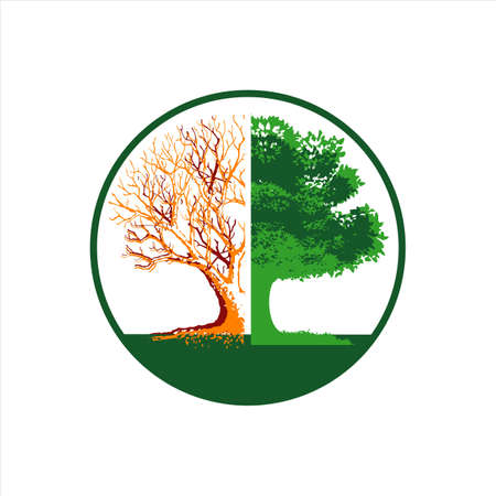 forest conservation logo design vector silhoutte of broken tree to bloom illustrationsのイラスト素材