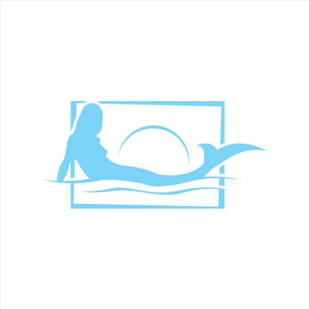 silhouette of sexy mermaid logo with tail on the beach pose background illustrationのイラスト素材