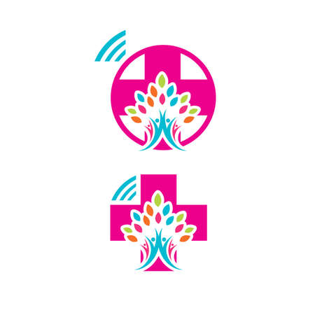 healthy family symbol online medical healthcare logo vector graphic designのイラスト素材