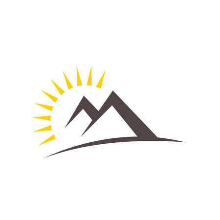 silhoutte of sunshine rising on the peak of mountain logo vector graphic conceptのイラスト素材