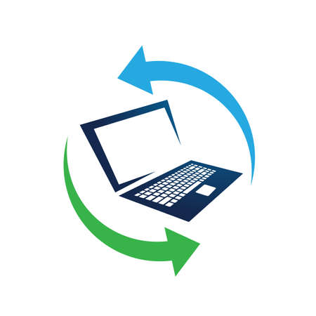 trade symbol of 2 ways arrow with laptop logo designs vector designのイラスト素材