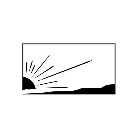 simple sunset logo design vector of yellow sun and blue sea waves on the frame illustrationのイラスト素材