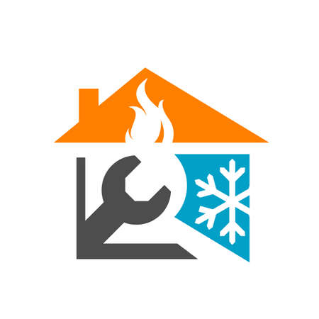 combination of fire roof wrench and snow flakes icon for hvac logo design vector business companyのイラスト素材