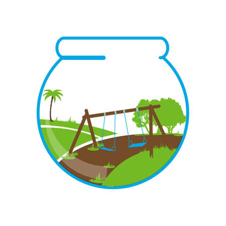 aquascapes aquarium logo design with graphic of garden with trees and swingsのイラスト素材