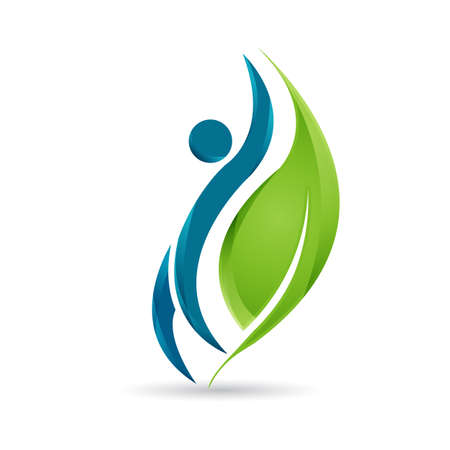 nature pharmacy herbal medicine logo graphic with an icon that consist of people and leafのイラスト素材