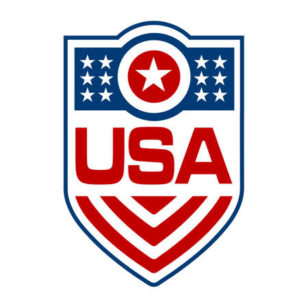patriotic symbolic Stars and Stripes Red and blue USA emblem badge of Independence American badges labels with US flags element illustrationsのイラスト素材