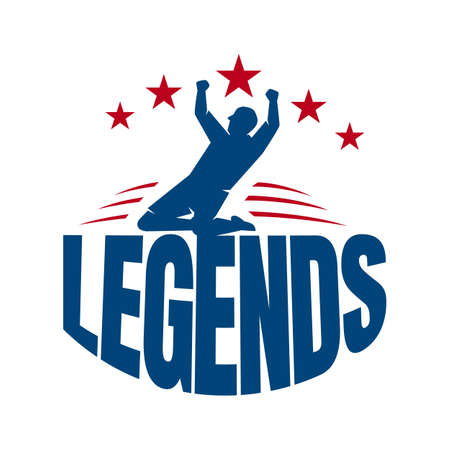 superstar player celebration image with sporty lettering typography emblem Legend Logo vector concept design template illustrationのイラスト素材