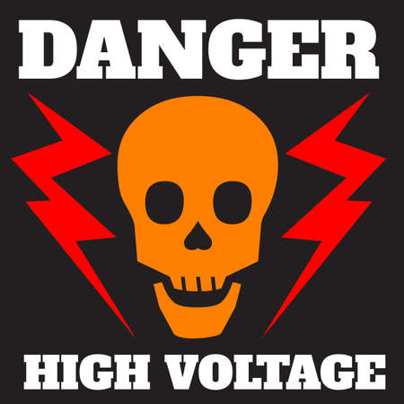 black red yellow danger symbol High Voltage Sign Vector with skull Lightning electricity symbol warning template illustrationのイラスト素材