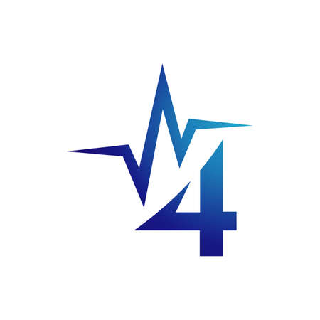 new custom sporty number four 4 logo combined with Heartbeat vector design illustrationのイラスト素材
