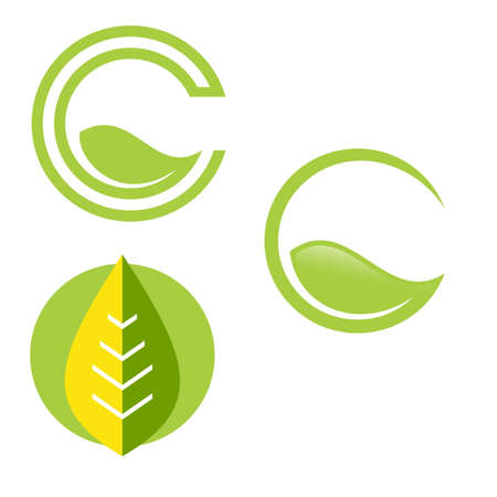 natural environmentaly set of nature simple eco friendly circle green leaf logo vector elementsのイラスト素材