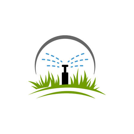 irrigation system parts and drip watering sprinkler irrigation system in a drop Landscape vector design and illustrationのイラスト素材