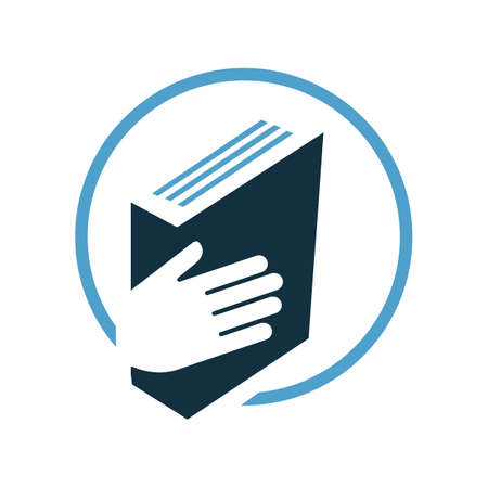 cool hand with simple books  icon for bookkeeping service vector bookkeeper sign in circle style illustrationのイラスト素材
