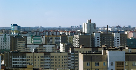Photo of the city, made from the roof of a skyscraperの写真素材