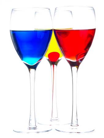 wine-glasses whith color beverages isolated ob white backgroundの写真素材