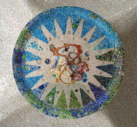 Gaudi Mosaic Tiles, ceiling,  - Barcelona, Spain, park Guell