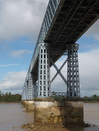 Eiffel bridge over the Dordogne river, built in 1833, destroyed during the German retreat in 1944,...