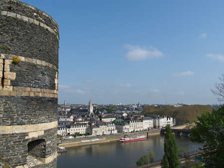 Angers north side of the maine, with a tower of the medieval in the foreground  の写真素材