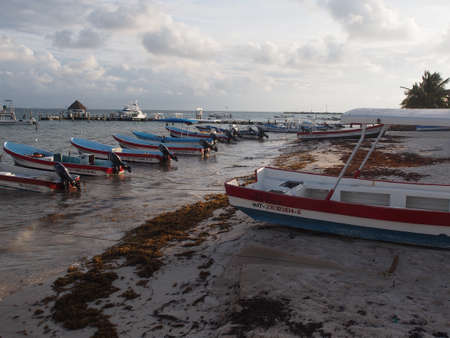 Puerto Morelos, Mexico Fishing Town - Lighthouseのeditorial素材
