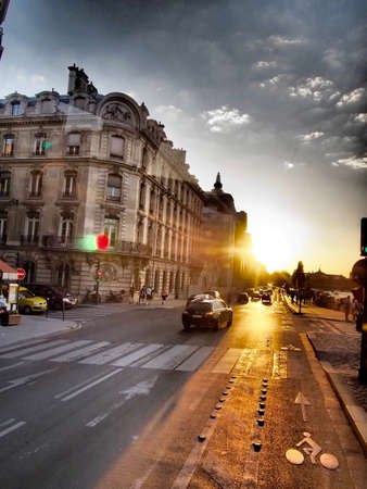 Sunset on Paris City Streetsの写真素材