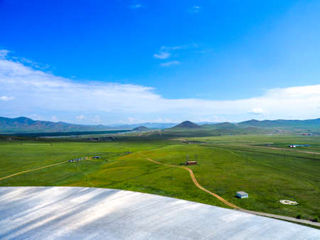Aerial view of Landscape from Genghis Khan Statue Complex in Terelj National Park, Mongolia