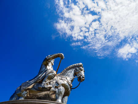 Genghis Khan Statue Complex in Terelj National Park, Mongolia is a 40 m high statue of Genghis Khan on horseback. The statue points towards his birthplace.の写真素材