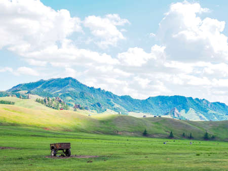 Landscapes, Yurts and horses in Gorkhi-Terelj National Park, Mongoliaの写真素材