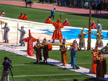Opening Ceremony Naadam Festival at National Sports Stadium in Ulaanbaatar, Mongolia.の写真素材