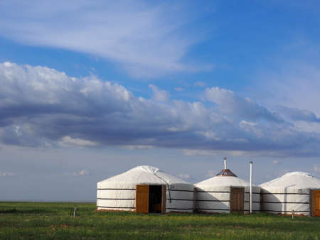 Ger Camps can be found throughout Mongolia. Local Nomads move to different areas building their Ger camps from scratch throughout the year with the changing seasons.の写真素材
