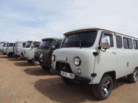 Old Russian Van, tourist can take these to travel around the open landscapes of Mongolia.のeditorial素材