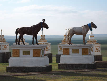 Horse memorial monument âMorin Tolgoeâ in Mongolia.の写真素材