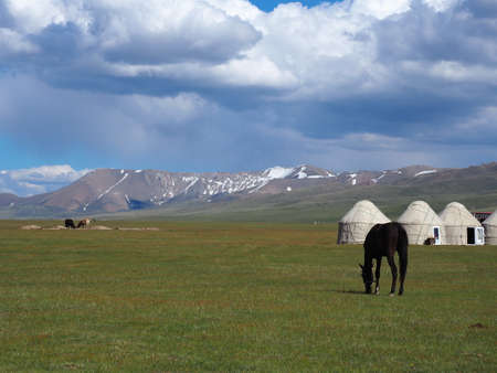 Son Kul Lake, Kyrgyzstanの写真素材