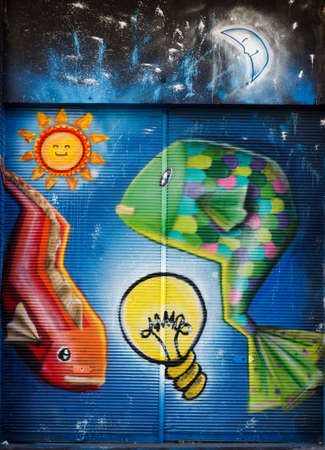 BELO HORIZONTE, BRAZIL - JUNE 8, 2014:  Street art by unidentified artist. Even with the lack of support, artists exhibit their graffiti work as a vibrant urban culture in streets of Belo Horizonte.のeditorial素材