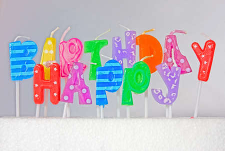 Happy Birthday sign, with grey backgroundの写真素材