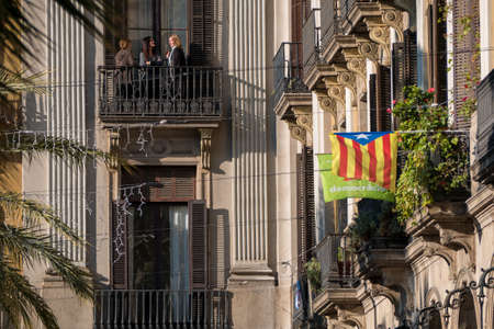 Facade with Catalonia flag in support for independence.の写真素材