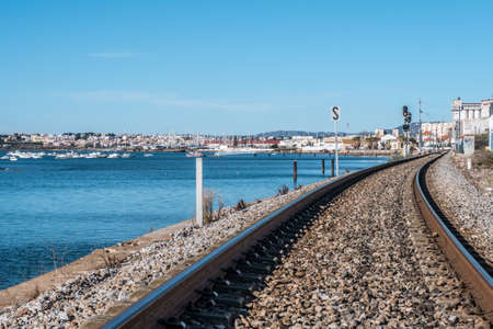 Railroad of Faro next to the sea.の写真素材