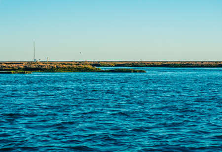 Panoramic view of City of Faro from the Sea.の写真素材
