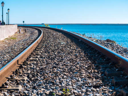 Railroad of Faro next to the sea.の写真素材