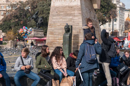 Students hanging out after school, Barcelona, Spain, 22 December 2017.