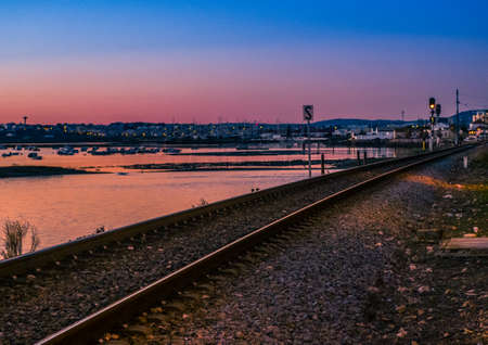 View of Faro's Railroad and the sea.の写真素材