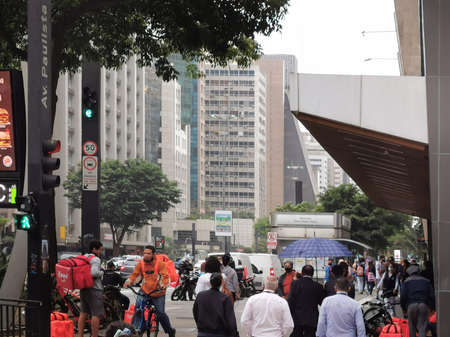 SAO PAULO, BRAZIL - OCTOBER 16, 2020: The new normal on Paulista avenue in Sao Paulo.のeditorial素材