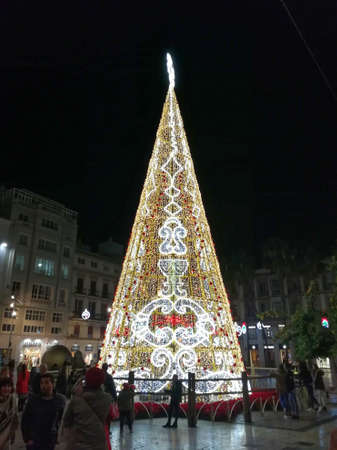 Malaga, Spain, December 11, 2017: View of Christmas Lights Decoration at Calle Lariosのeditorial素材