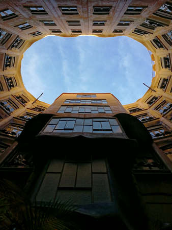 Barcelona, Spain, December 23, 2017: View of the inner courtyard and atrium of Casa Mila.のeditorial素材